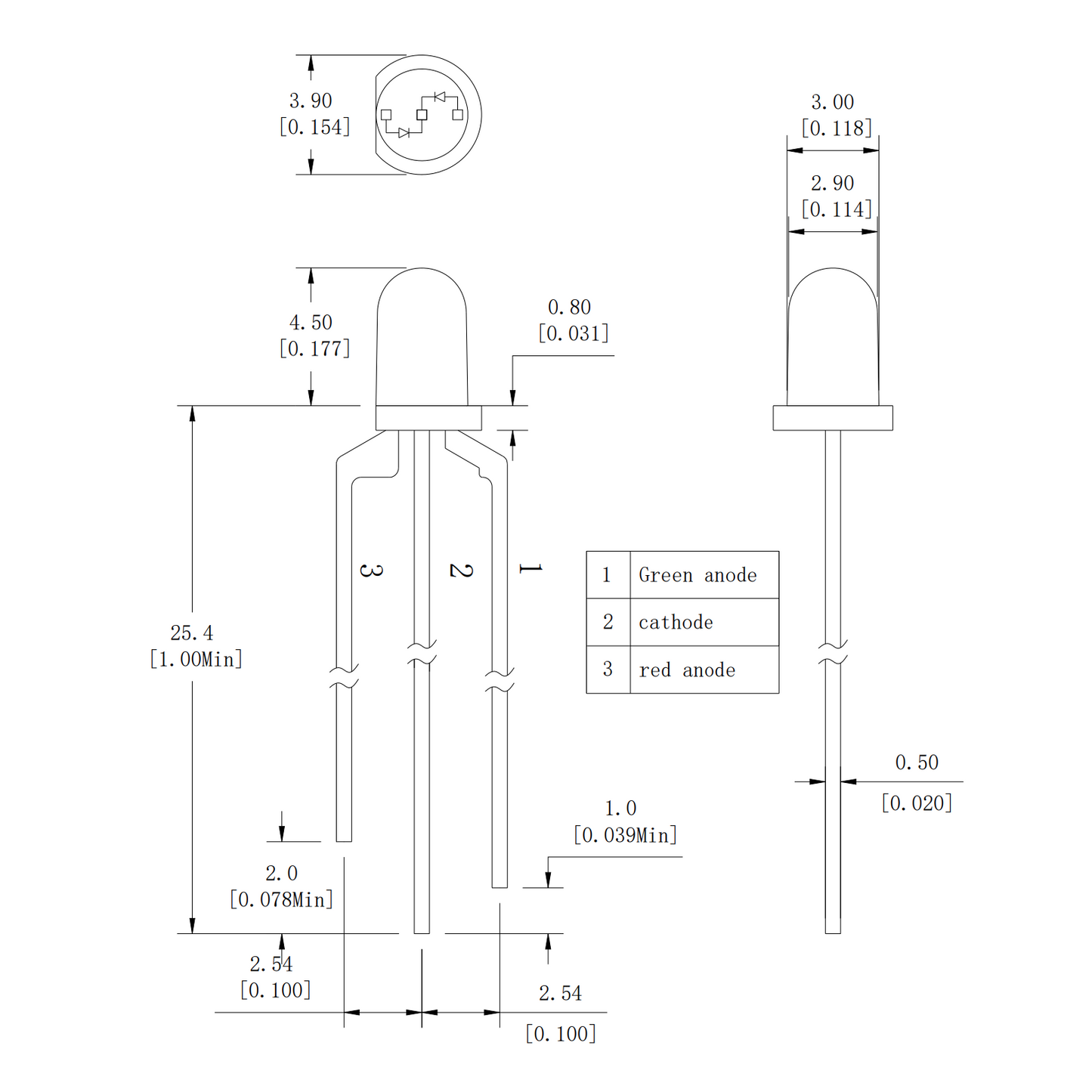 Hakai Labs 3mm Bi-color 3 Lead Color Vision Deficiency LED
