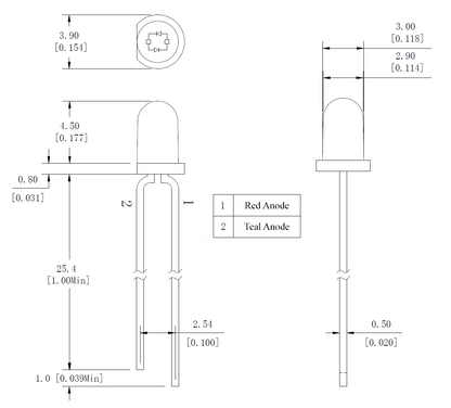 DDE-0016-00 Hakai Labs 3mm バイカラー 2 リード 色覚異常 LED